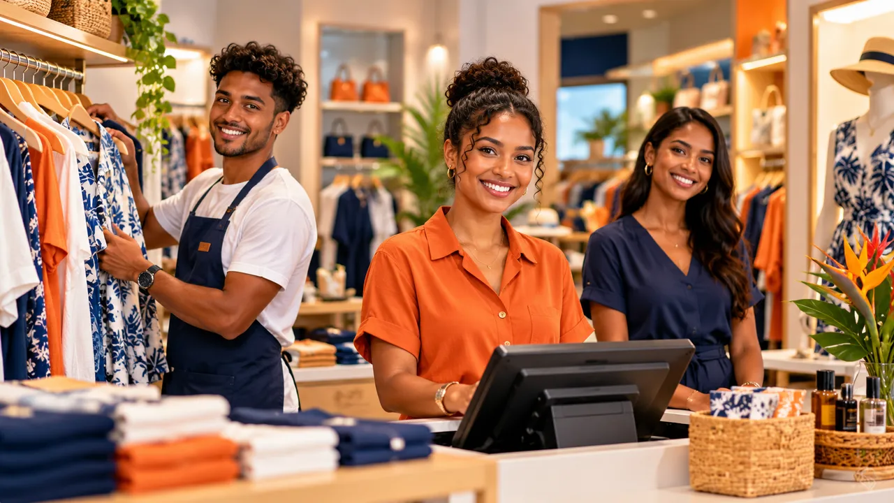 Équipe souriante dans une boutique de vêtements à Maurice